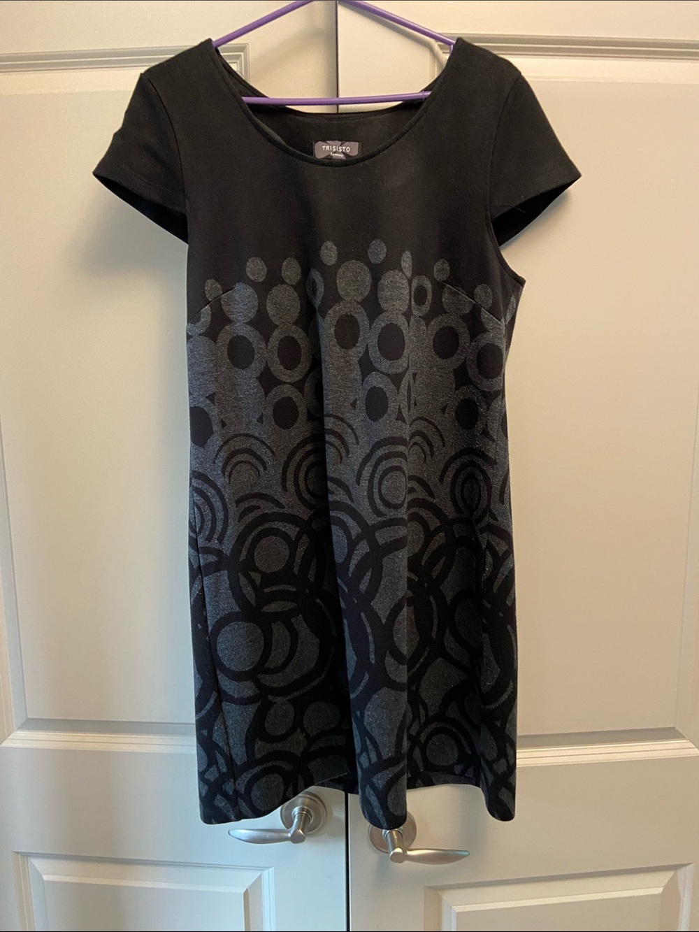 Black & Gray Midi Shift Dress with Circle Print Made in Canada